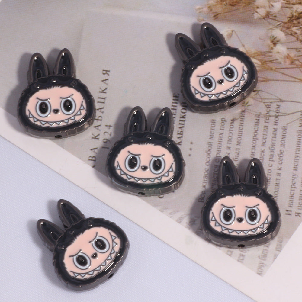 Wholesale 10PCS New DIY straight hole beads cute cartoon anime labubu decoration mobile phone chain key chain bag chain accessories